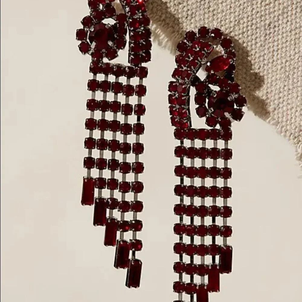 NWT Free People Follow The Rhythm Rhinestone Earrings in Red